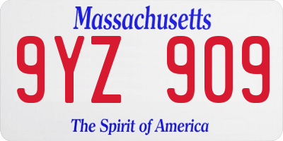 MA license plate 9YZ909