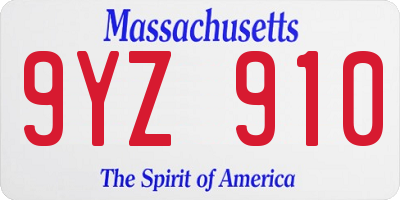MA license plate 9YZ910