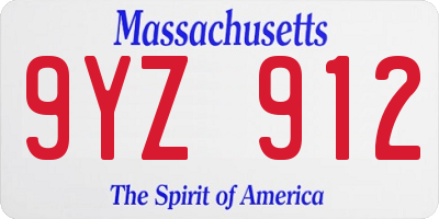 MA license plate 9YZ912