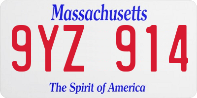 MA license plate 9YZ914