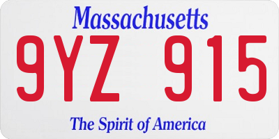 MA license plate 9YZ915