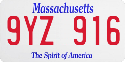 MA license plate 9YZ916