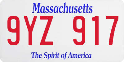 MA license plate 9YZ917