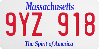 MA license plate 9YZ918