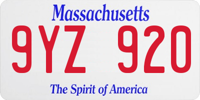 MA license plate 9YZ920