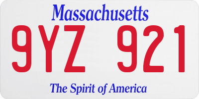 MA license plate 9YZ921