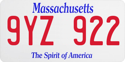 MA license plate 9YZ922