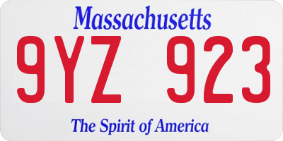 MA license plate 9YZ923