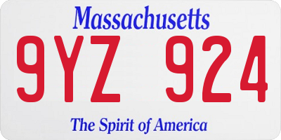 MA license plate 9YZ924
