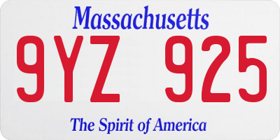 MA license plate 9YZ925
