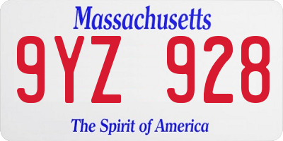 MA license plate 9YZ928