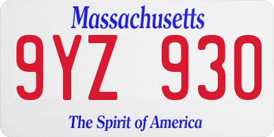 MA license plate 9YZ930