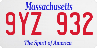 MA license plate 9YZ932