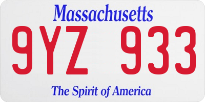 MA license plate 9YZ933