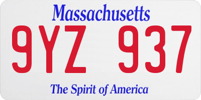 MA license plate 9YZ937