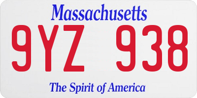 MA license plate 9YZ938