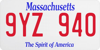 MA license plate 9YZ940