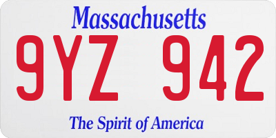 MA license plate 9YZ942