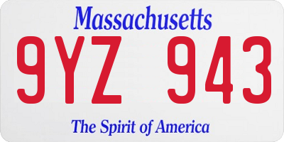 MA license plate 9YZ943
