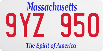 MA license plate 9YZ950