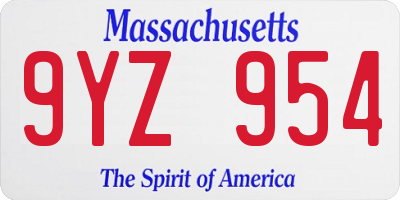 MA license plate 9YZ954