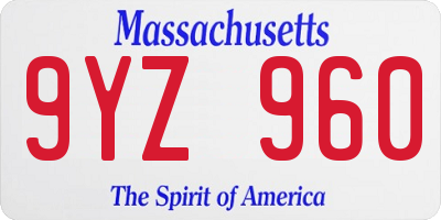 MA license plate 9YZ960
