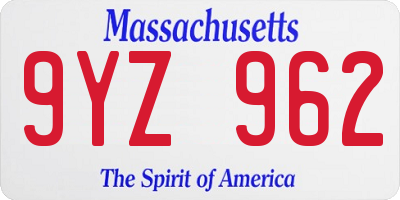 MA license plate 9YZ962