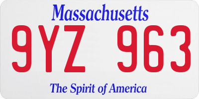 MA license plate 9YZ963