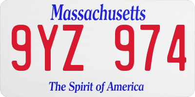 MA license plate 9YZ974