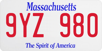 MA license plate 9YZ980