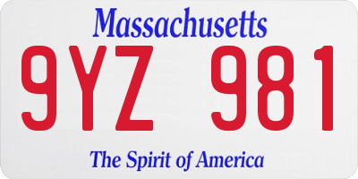 MA license plate 9YZ981