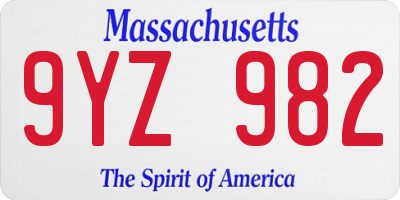 MA license plate 9YZ982
