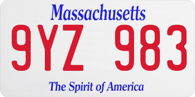 MA license plate 9YZ983