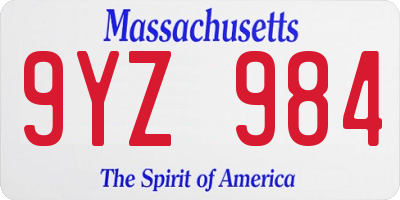 MA license plate 9YZ984