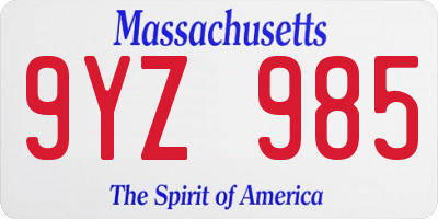 MA license plate 9YZ985
