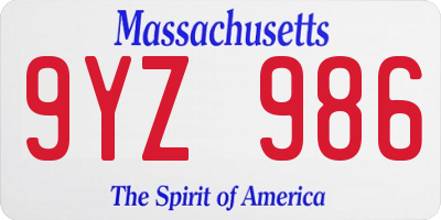 MA license plate 9YZ986