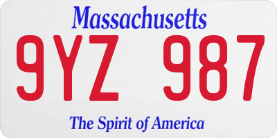 MA license plate 9YZ987