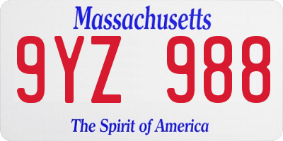 MA license plate 9YZ988