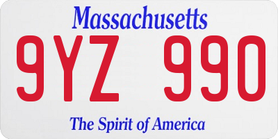 MA license plate 9YZ990
