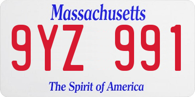 MA license plate 9YZ991