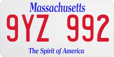 MA license plate 9YZ992