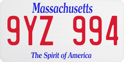 MA license plate 9YZ994