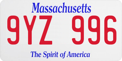 MA license plate 9YZ996