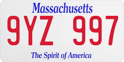 MA license plate 9YZ997