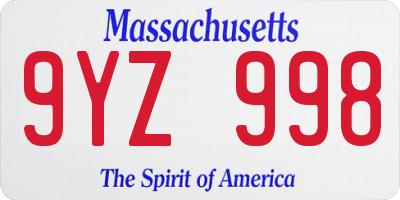 MA license plate 9YZ998