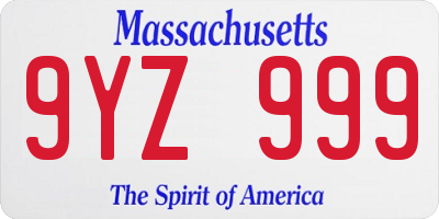 MA license plate 9YZ999