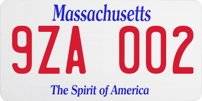 MA license plate 9ZA002