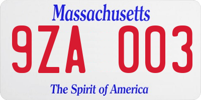 MA license plate 9ZA003