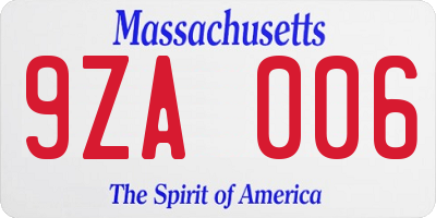 MA license plate 9ZA006