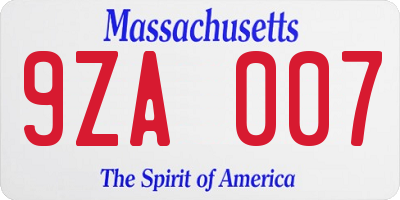 MA license plate 9ZA007